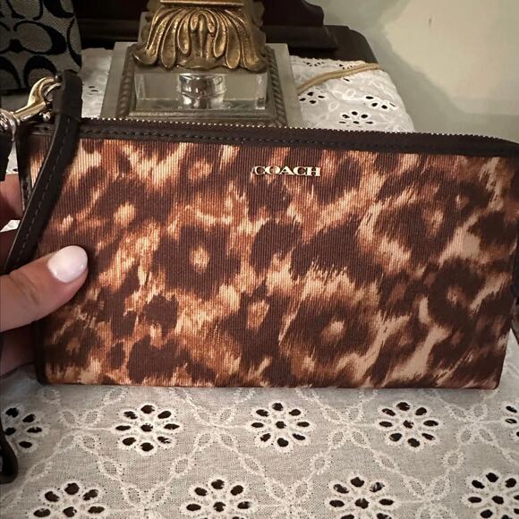 Coach Cheetah Zipper Wristlet Wallet - Picture 1 of 2